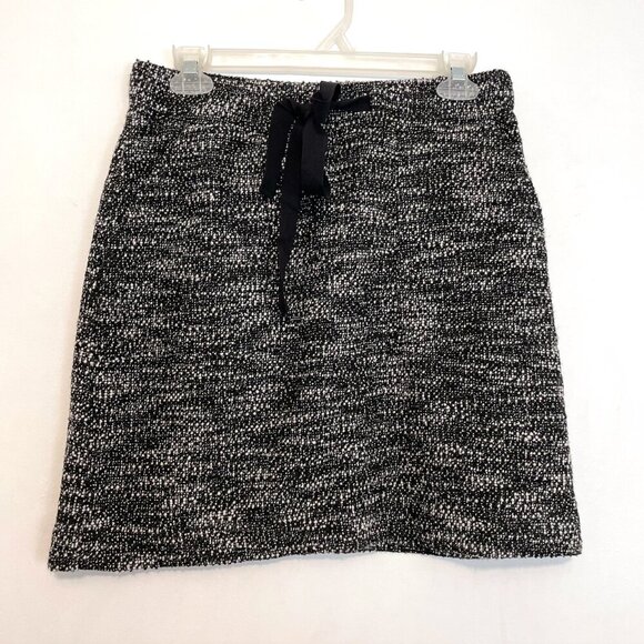 ANN TAYLOR LOFT Petites Boucle Pocket Drawstring Skirt Black White PETITE Small - Picture 2 of 14